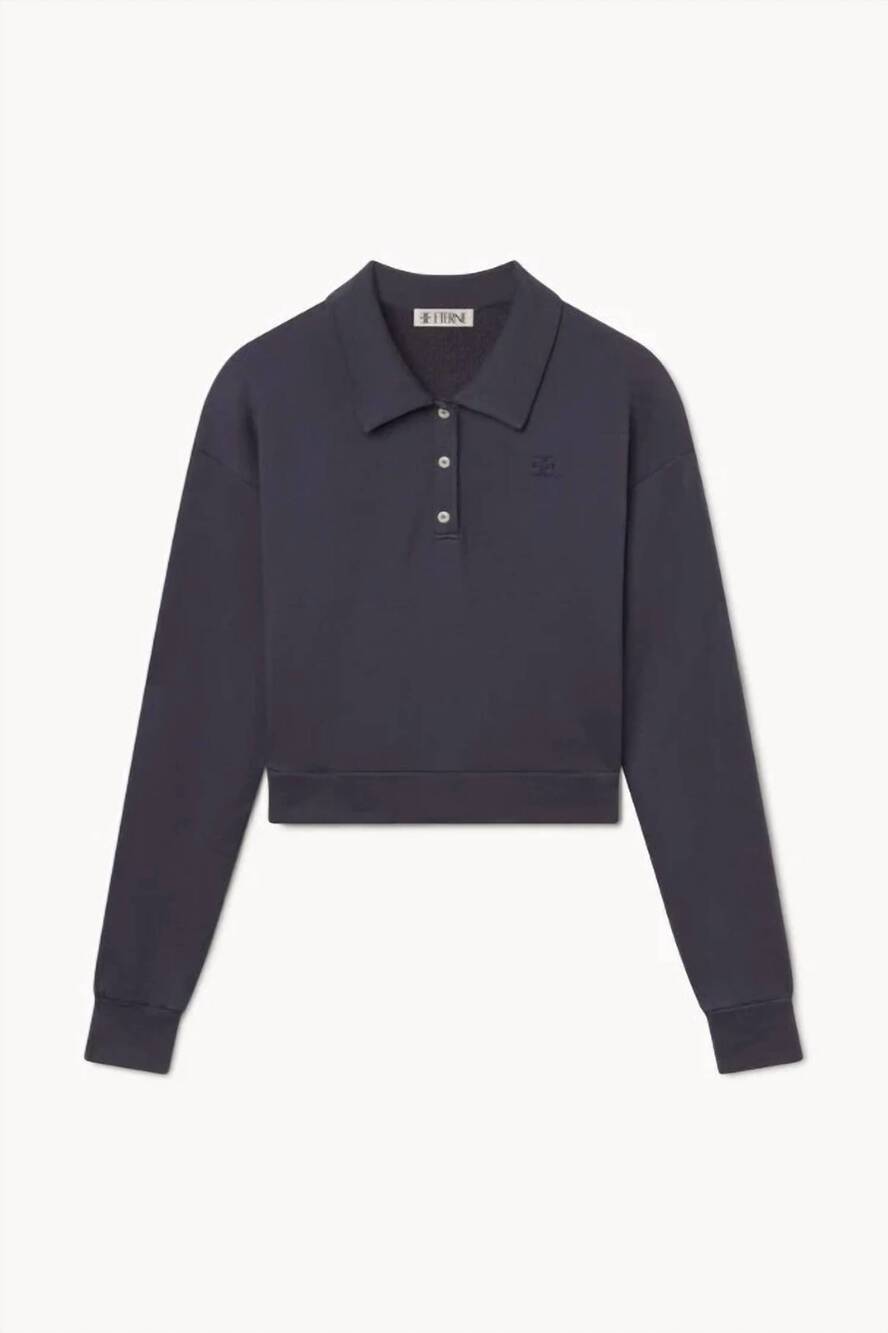 NEW ETERNE women's cropped polo sweatshirt in washed navy